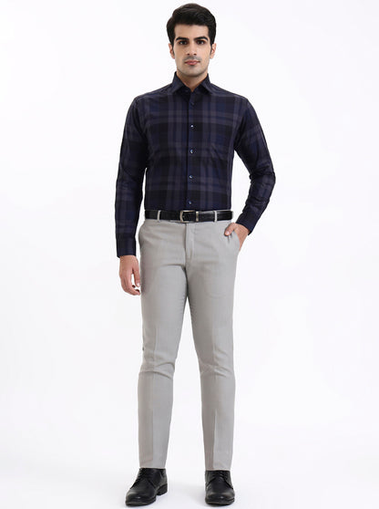Blue Checked Slim Fit Formal Shirt | Metal