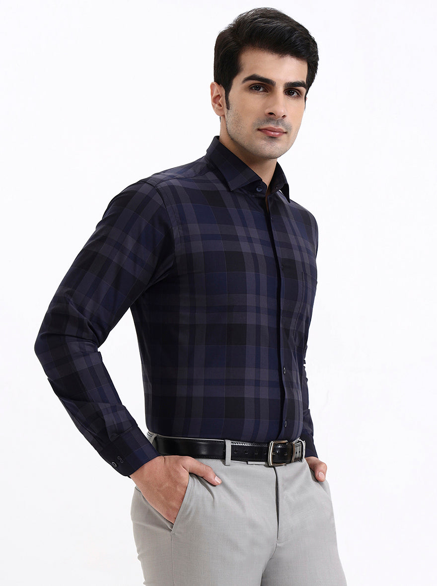 Blue Checked Slim Fit Formal Shirt | Metal