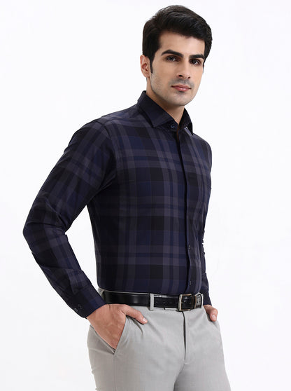 Blue Checked Slim Fit Formal Shirt | Metal