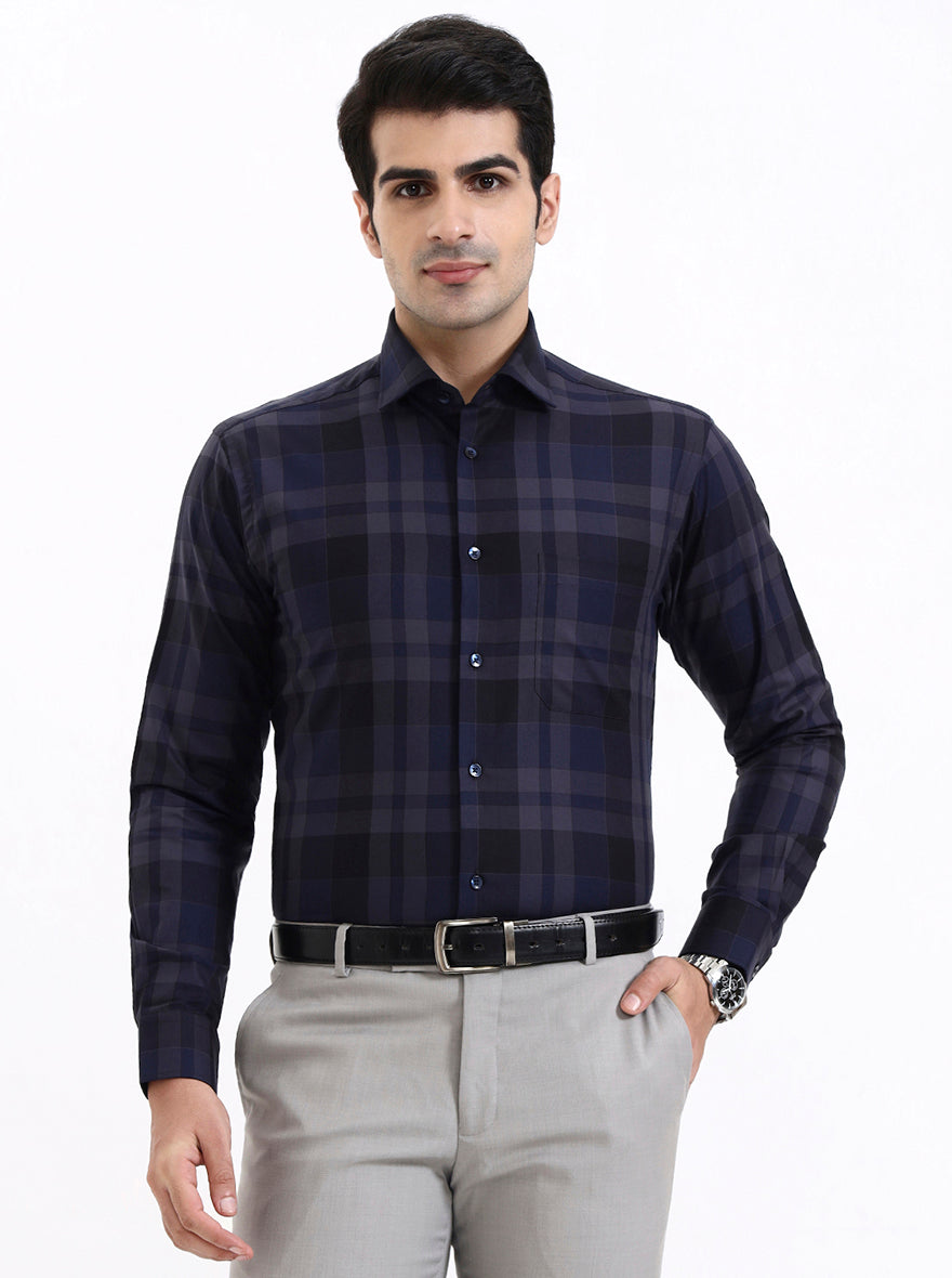 Blue Checked Slim Fit Formal Shirt | Metal