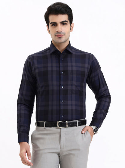 Blue Checked Slim Fit Formal Shirt | Metal