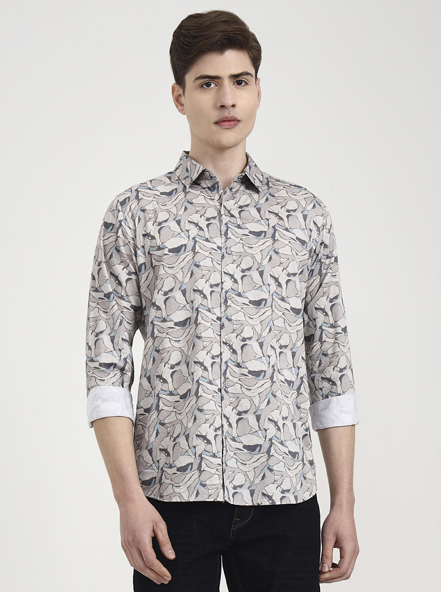Brown Printed Slim Fit Casual Shirt | JadeBlue
