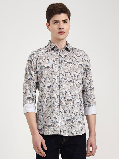 Brown Printed Slim Fit Casual Shirt | JadeBlue