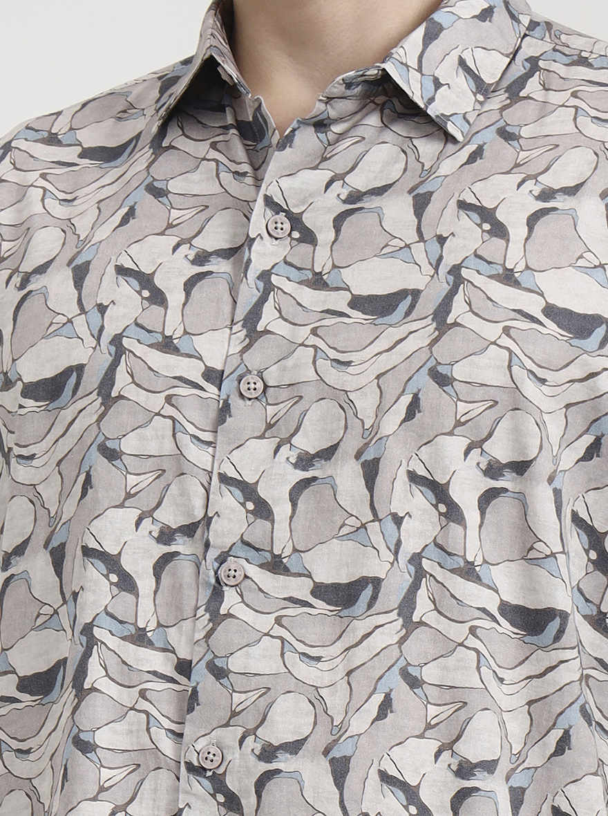 Brown Printed Slim Fit Casual Shirt | JadeBlue