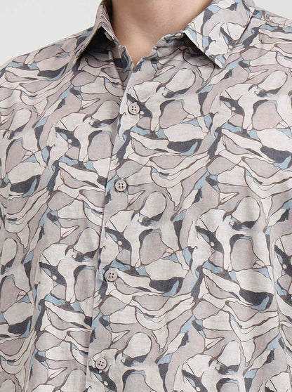 Brown Printed Slim Fit Casual Shirt | JadeBlue