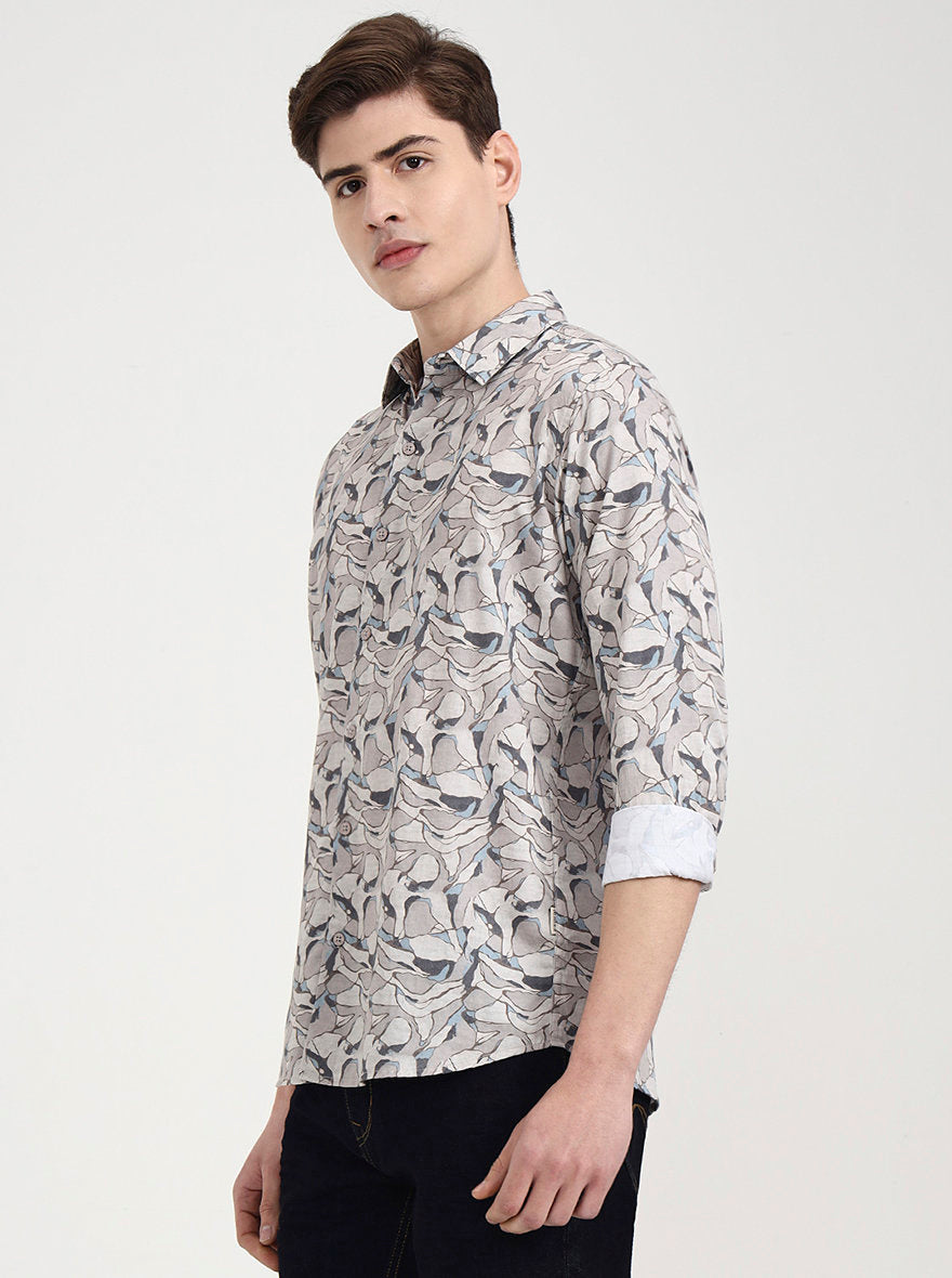 Brown Printed Slim Fit Casual Shirt | JadeBlue