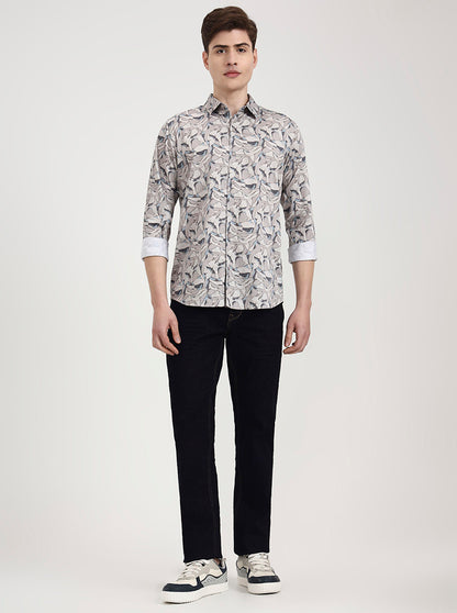 Brown Printed Slim Fit Casual Shirt | JadeBlue