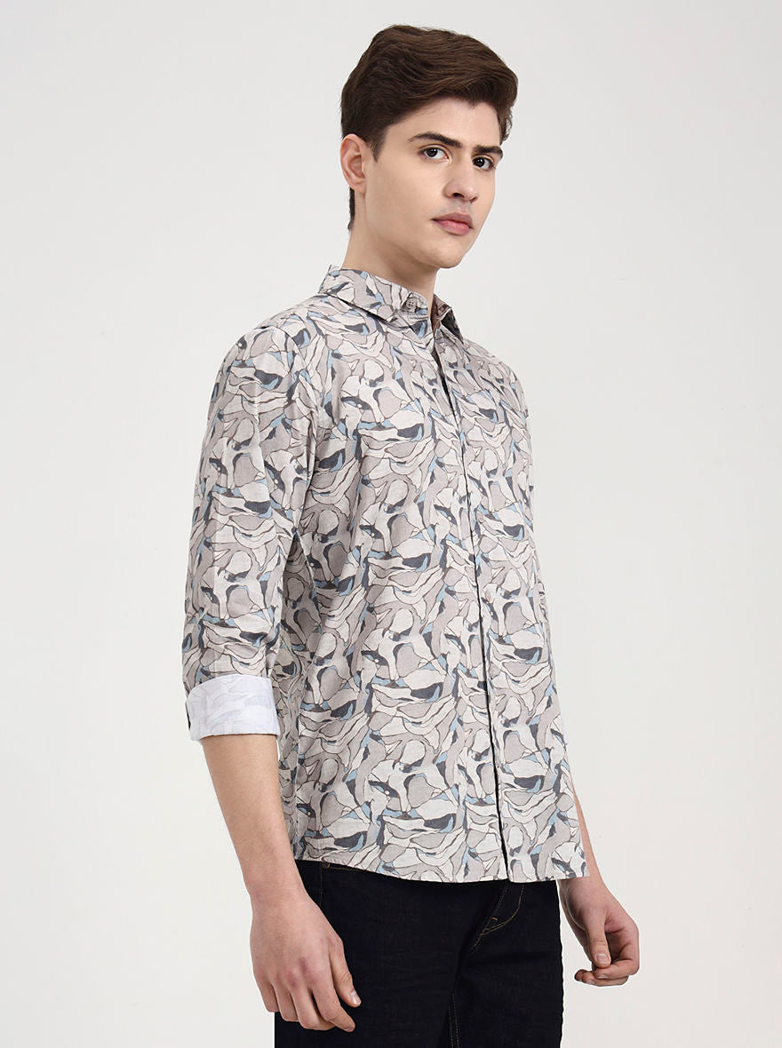 Brown Printed Slim Fit Casual Shirt | JadeBlue