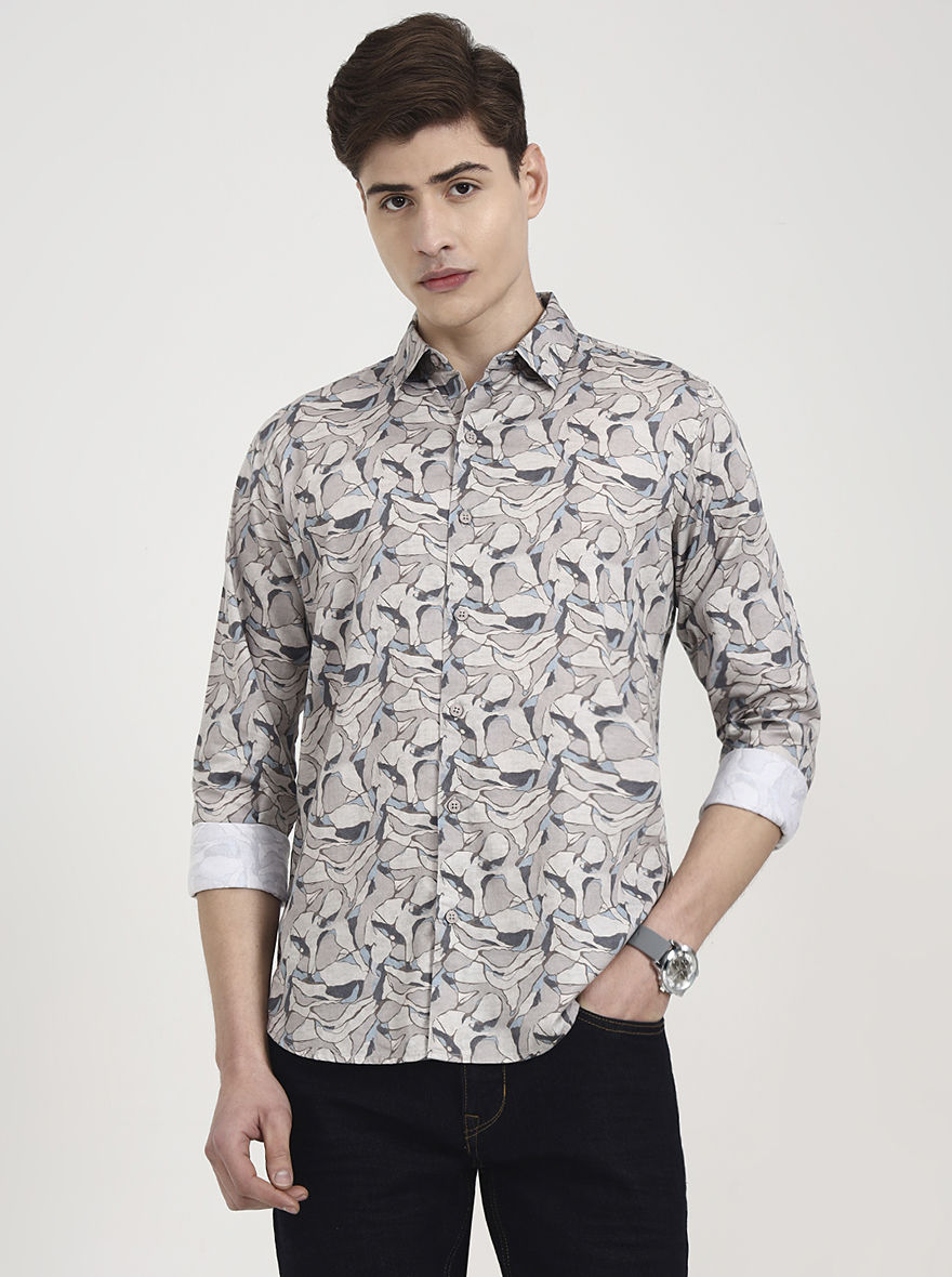 Brown Printed Slim Fit Casual Shirt | JadeBlue