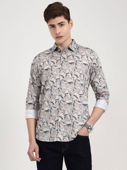Brown Printed Slim Fit Casual Shirt | JadeBlue