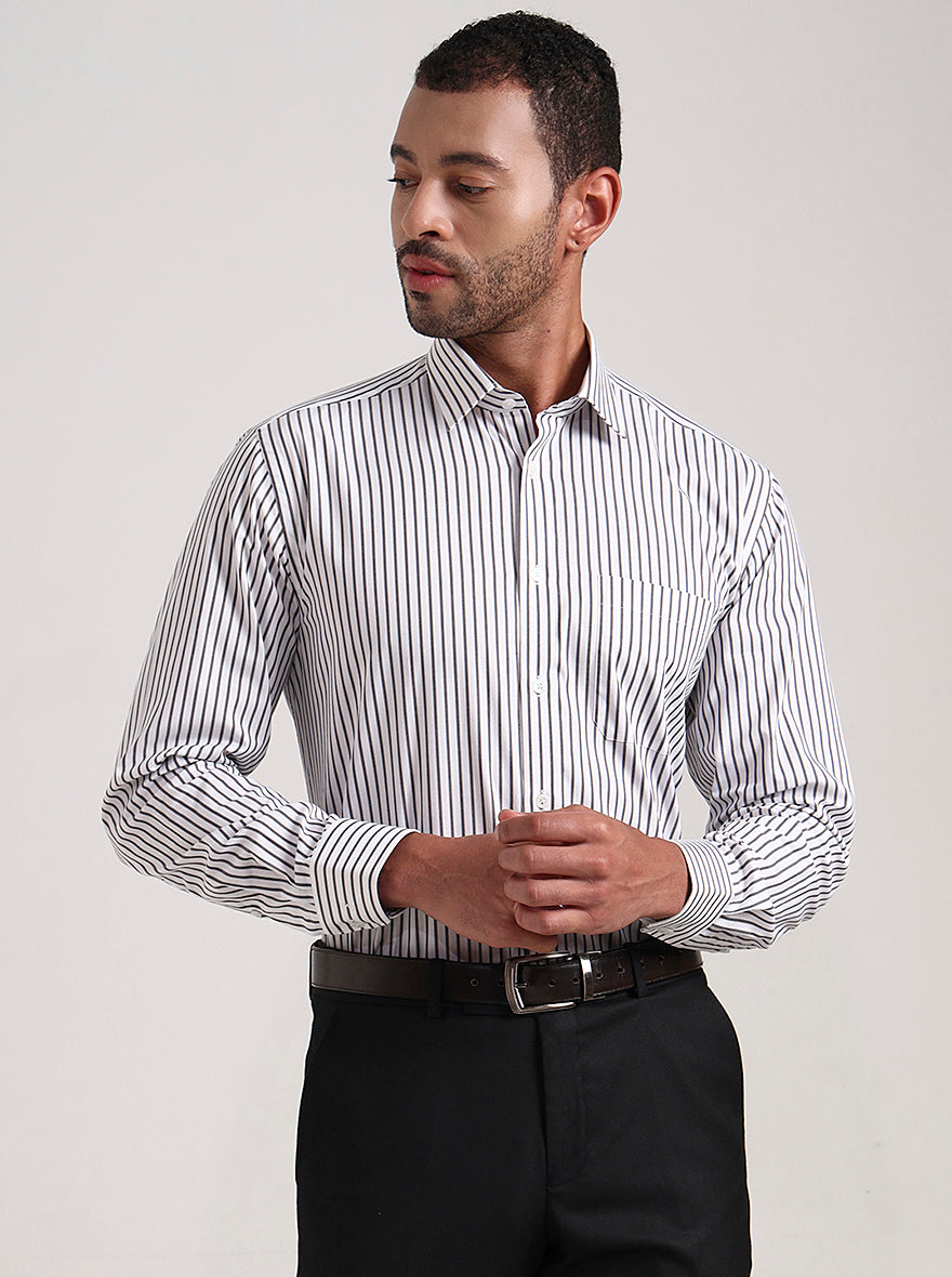 Black & White Striped Regular Fit Formal Shirt | JadeBlue