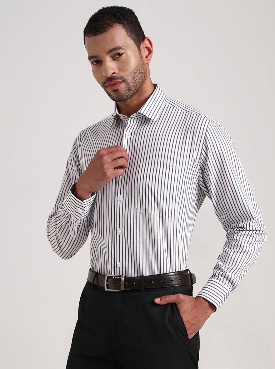 Black & White Striped Regular Fit Formal Shirt | JadeBlue