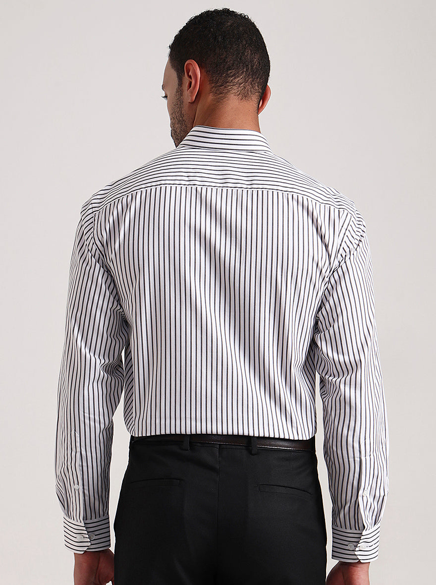 Black & White Striped Regular Fit Formal Shirt | JadeBlue