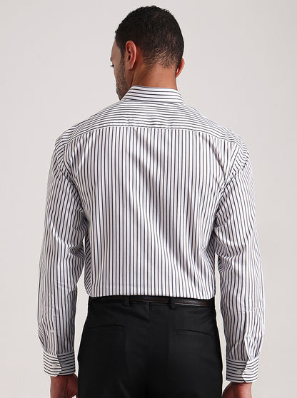 Black & White Striped Regular Fit Formal Shirt | JadeBlue