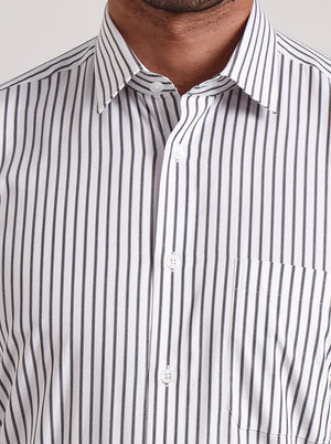 Black & White Striped Regular Fit Formal Shirt | JadeBlue
