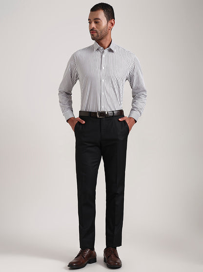 Black & White Striped Regular Fit Formal Shirt | JadeBlue