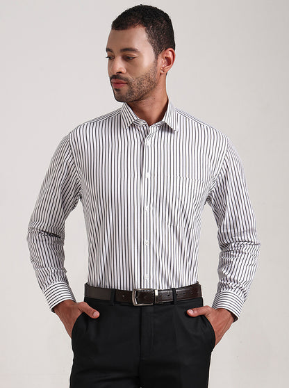 Black & White Striped Regular Fit Formal Shirt | JadeBlue