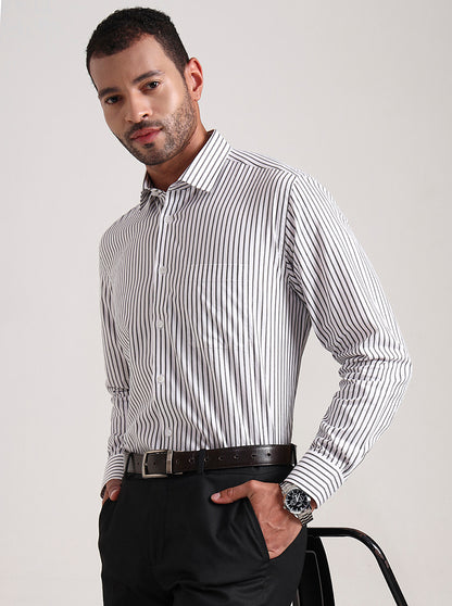 Black & White Striped Regular Fit Formal Shirt | JadeBlue