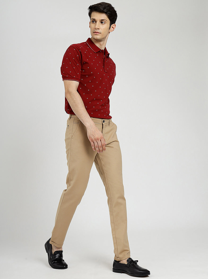 Beige Solid Neo Fit Casual Trouser | Greenfibre