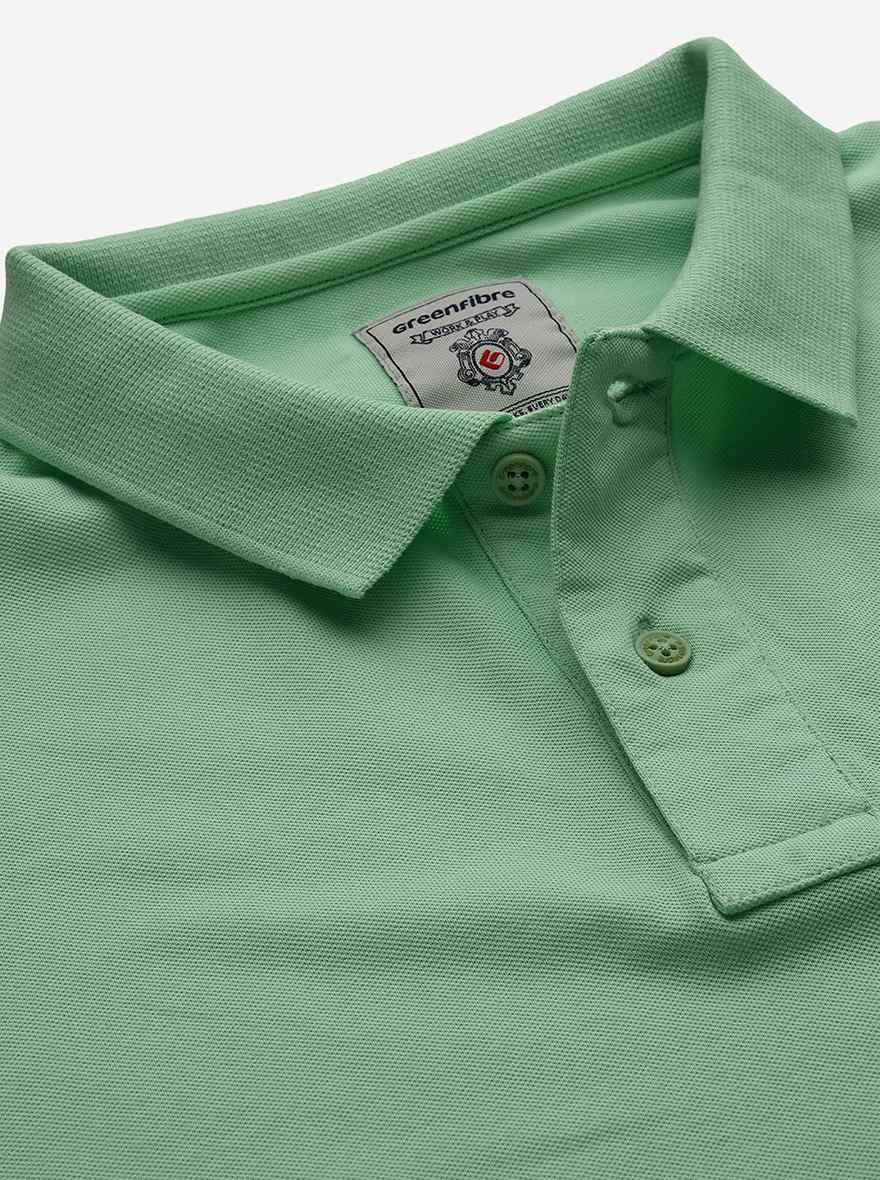 Light Green Solid Slim Fit Polo T-Shirt | Greenfibre