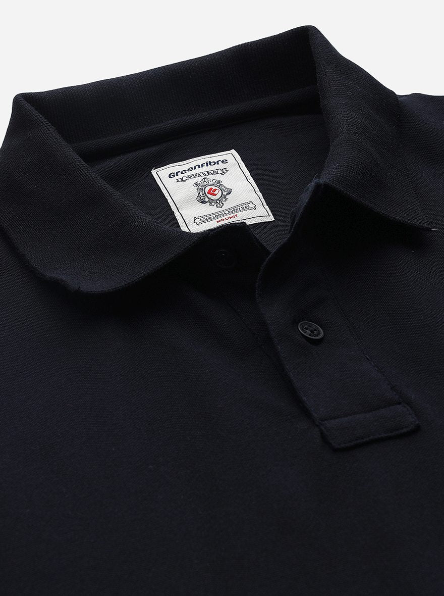 Navy Blue Solid Slim Fit Polo T-Shirt | Greenfibre