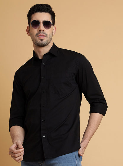 Black Solid Slim Fit Semi Casual Shirt | JadeBlue
