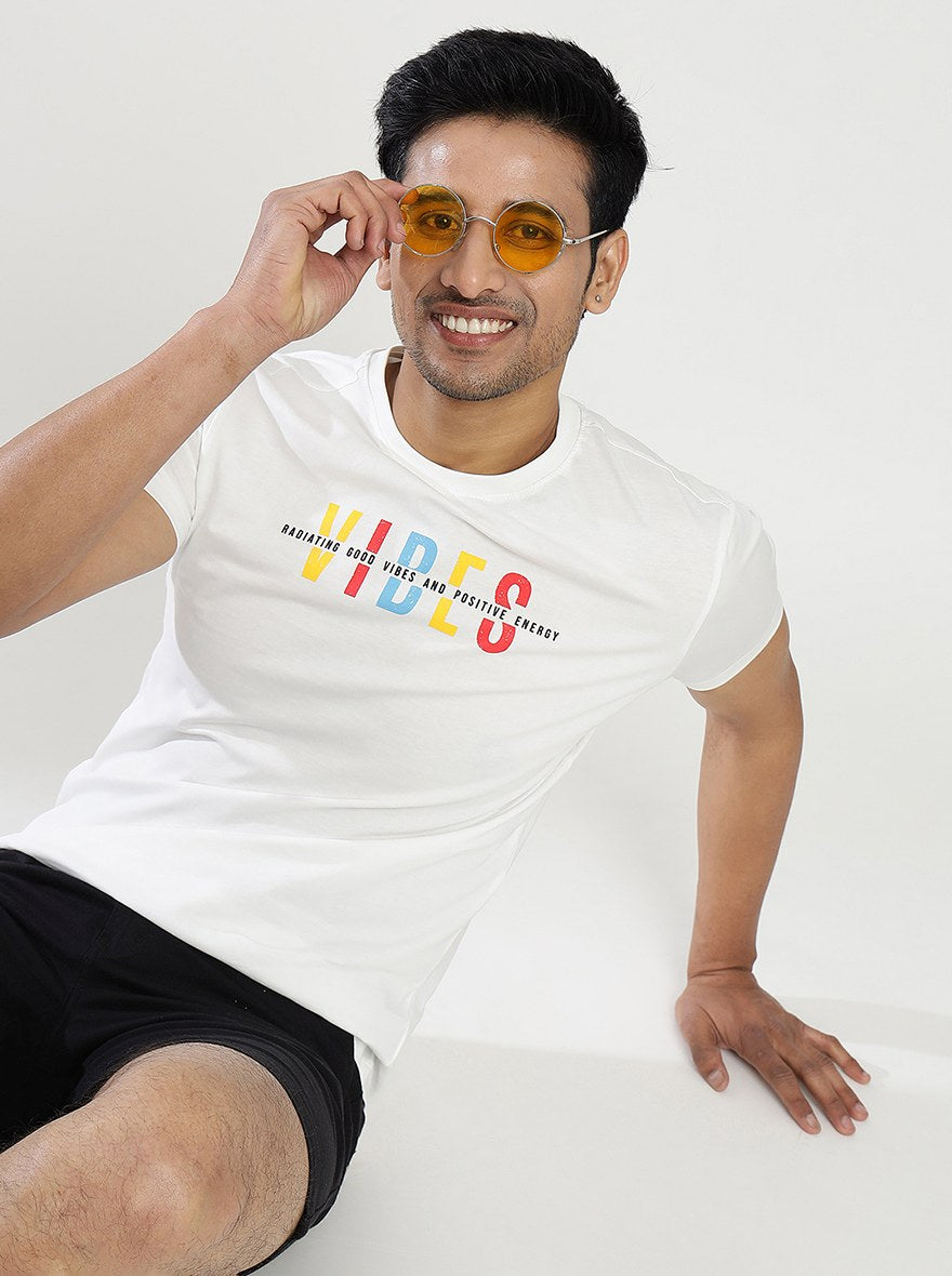 White Printed Slim Fit T-Shirt | Greenfibre