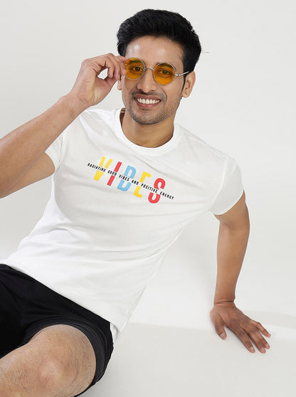 White Printed Slim Fit T-Shirt | Greenfibre