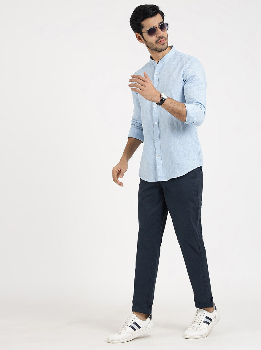 Light Blue Solid Slim Fit Casual Shirt | JadeBlue