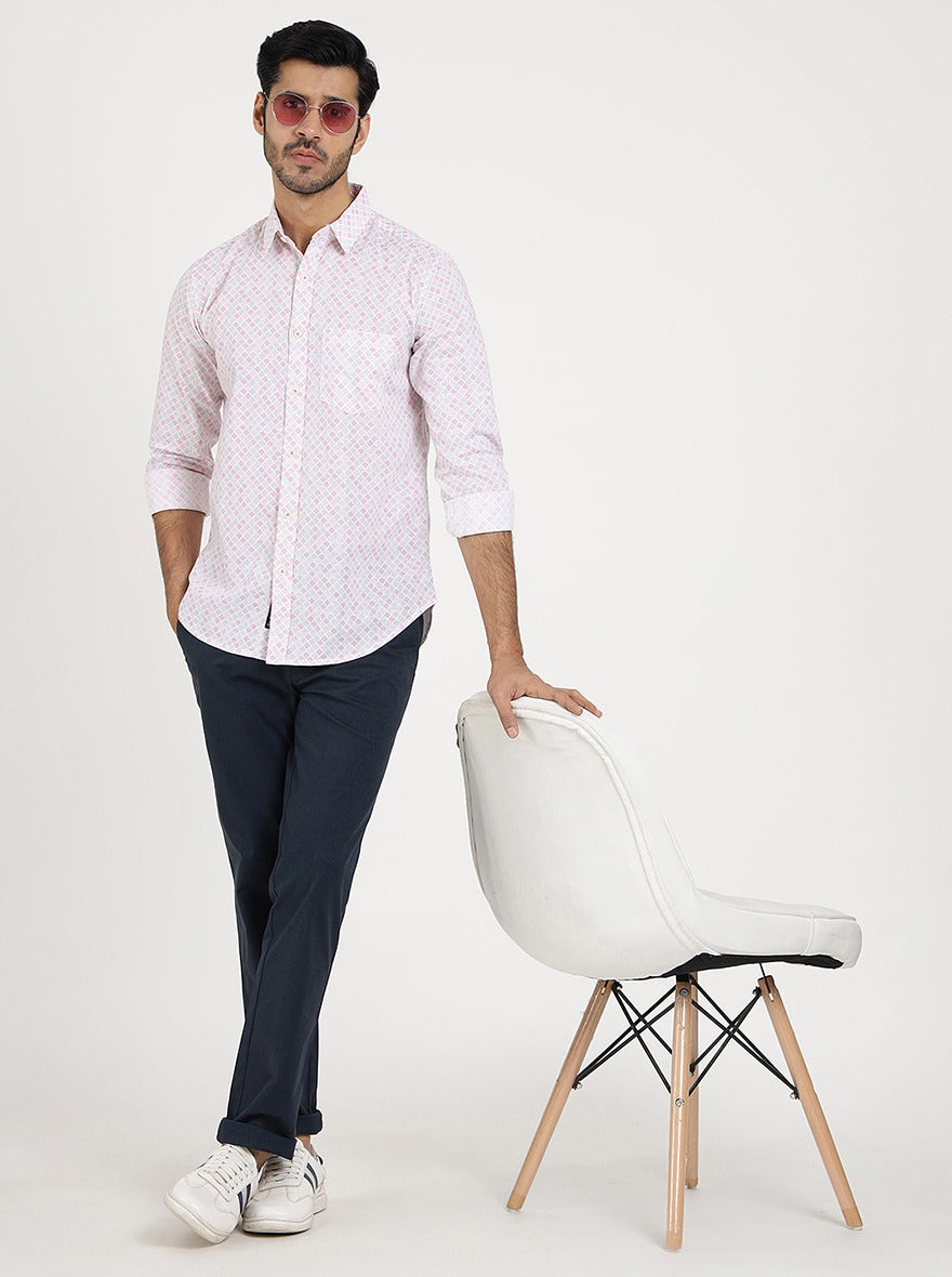 Pink Printed Slim Fit Casual Shirt | JadeBlue