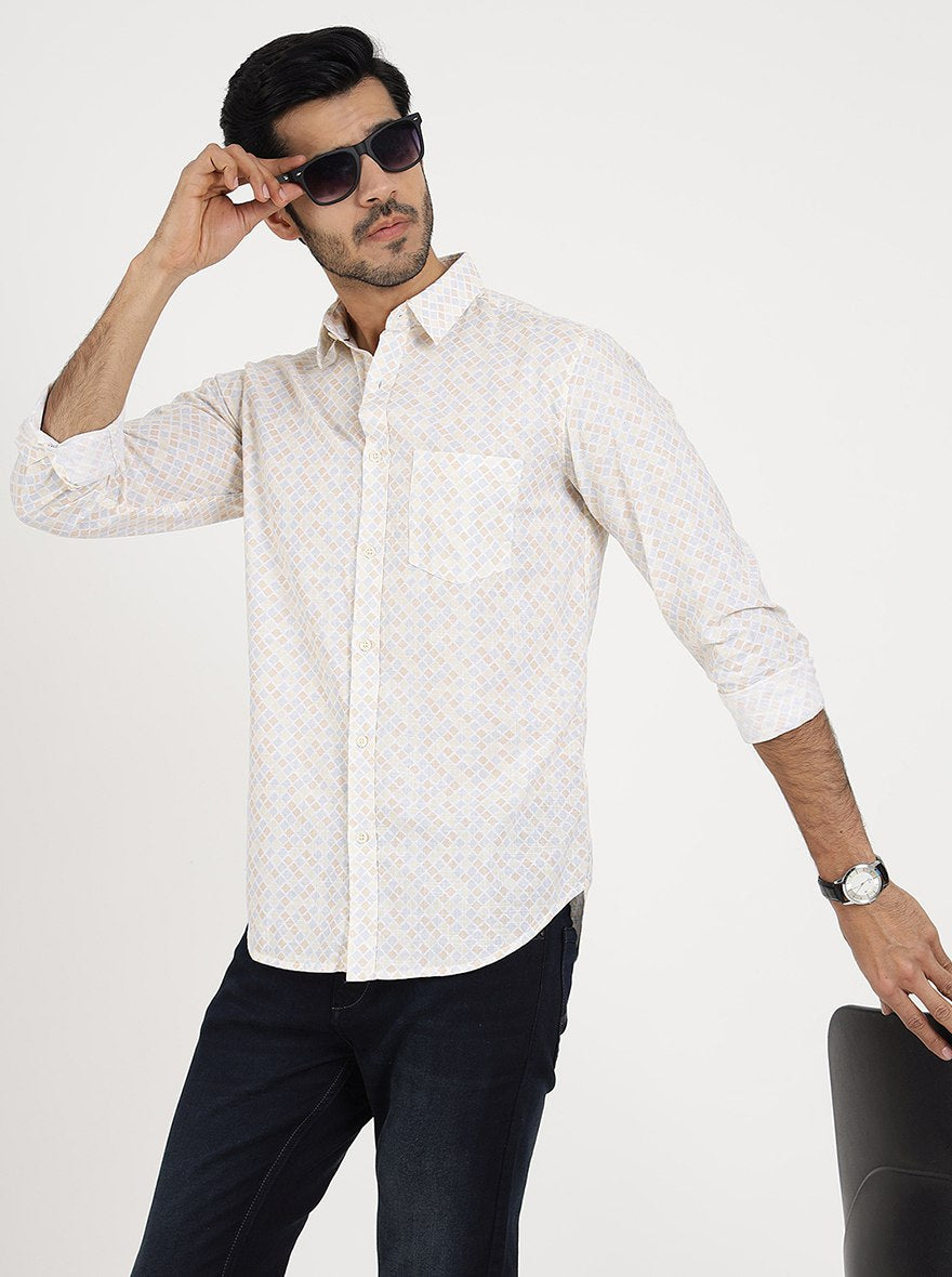 Light Yellow Printed Slim Fit Casual Shirt | JadeBlue