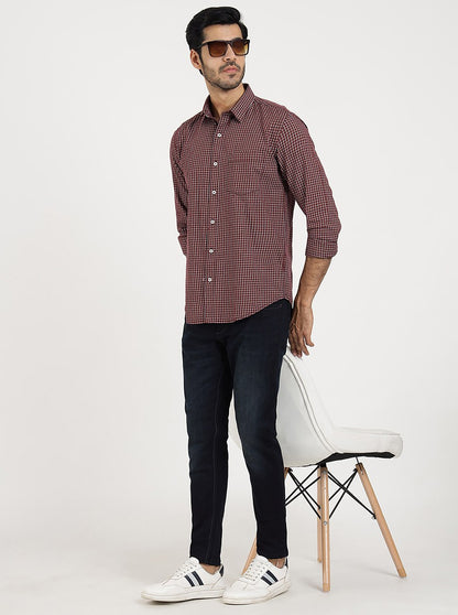 Brown Checked Smart Fit Semi Casual Shirt | Greenfibre