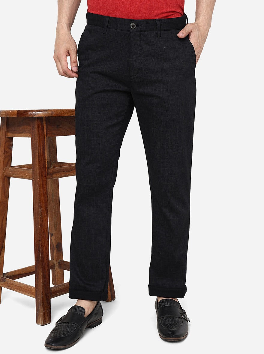 Black Solid Uno Fit Casual Trouser | JadeBlue
