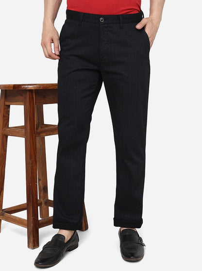 Black Solid Uno Fit Casual Trouser | JadeBlue