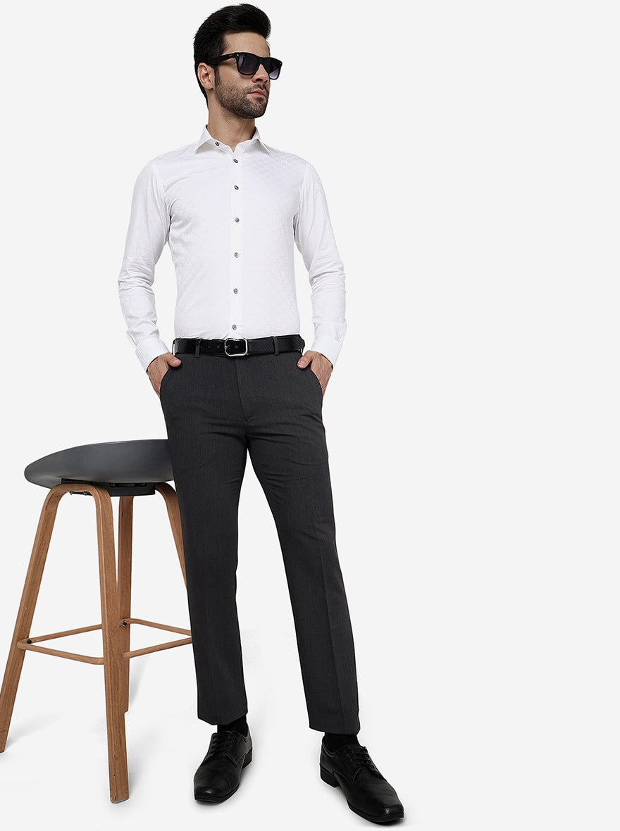 Dark Grey Solid Slim Fit Formal Trouser | JB Studio