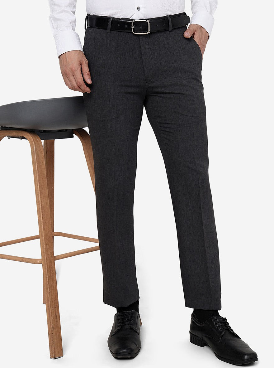 Dark Grey Solid Slim Fit Formal Trouser | JB Studio