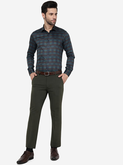 Olive Green Solid Slim Fit Formal Trouser | JB Studio