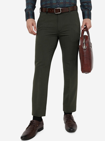 Olive Green Solid Slim Fit Formal Trouser | JB Studio