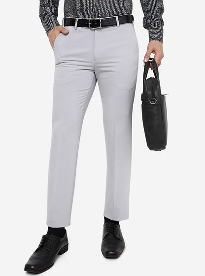Light Grey Solid Slim Fit Formal Trouser | JB Studio