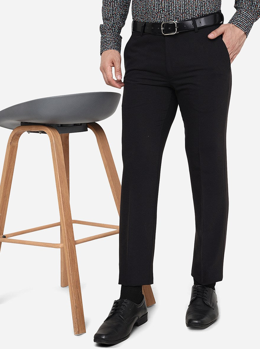 Black Solid Slim Fit Formal Trouser | JB Studio