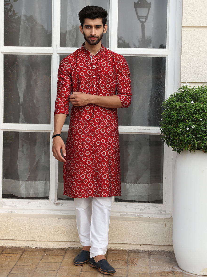 Classic Berry Red Printed Kurta | The Kurta Company