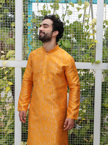 Ethnic Mustard Yellow Self-Textured Kurta | The Kurta Company