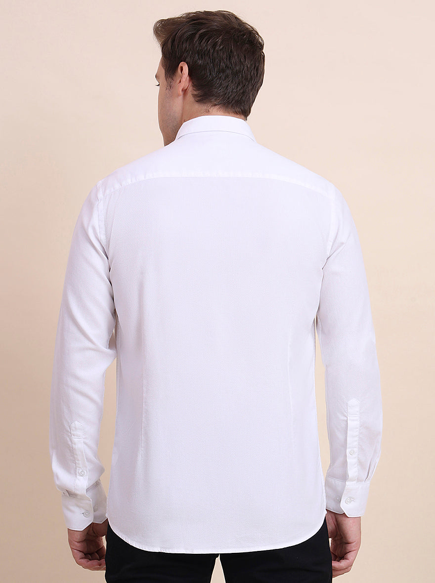 White Solid Tailored Fit Semi Casual Shirt | JadeBlue