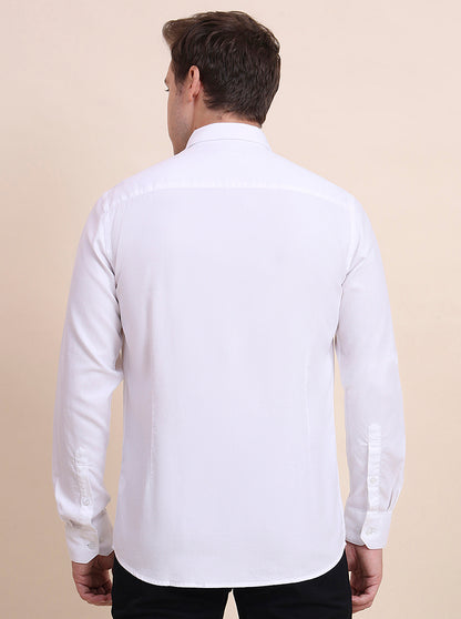 White Solid Tailored Fit Semi Casual Shirt | JadeBlue