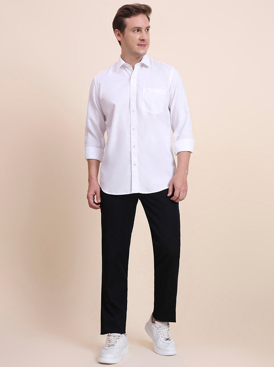 White Solid Tailored Fit Semi Casual Shirt | JadeBlue