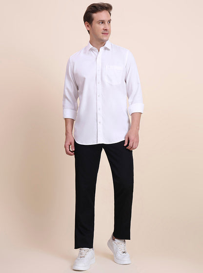 White Solid Tailored Fit Semi Casual Shirt | JadeBlue