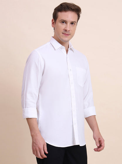 White Solid Tailored Fit Semi Casual Shirt | JadeBlue
