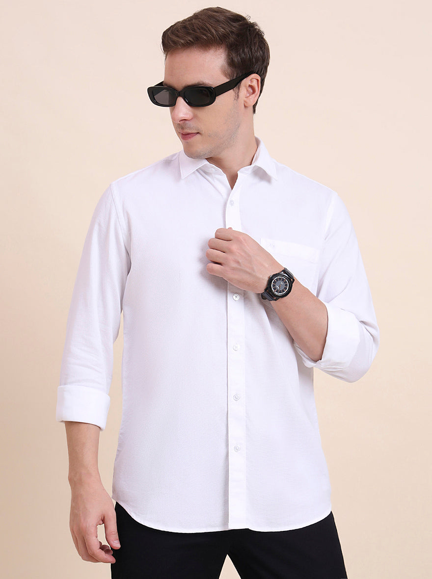 White Solid Tailored Fit Semi Casual Shirt | JadeBlue