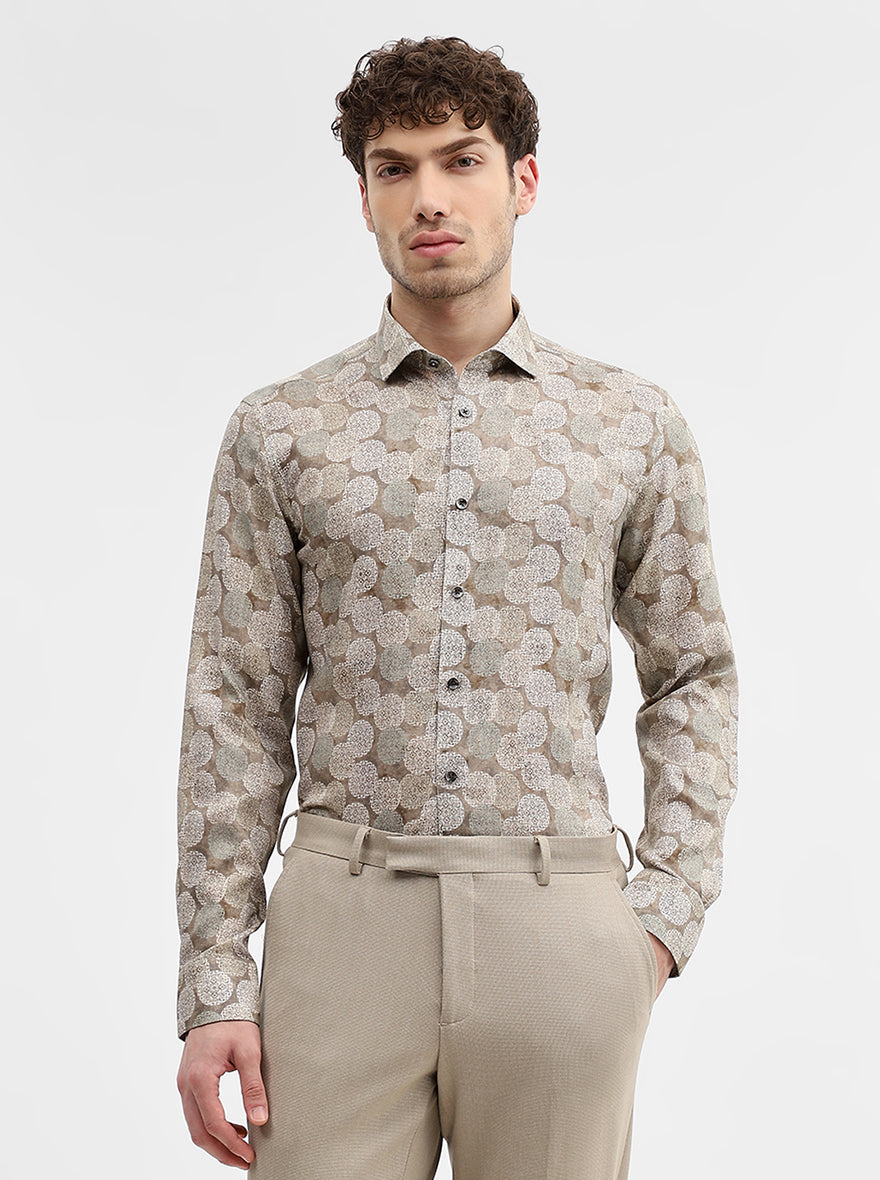 Brown Printed Slim Fit Party Wear Shirt | Wyre