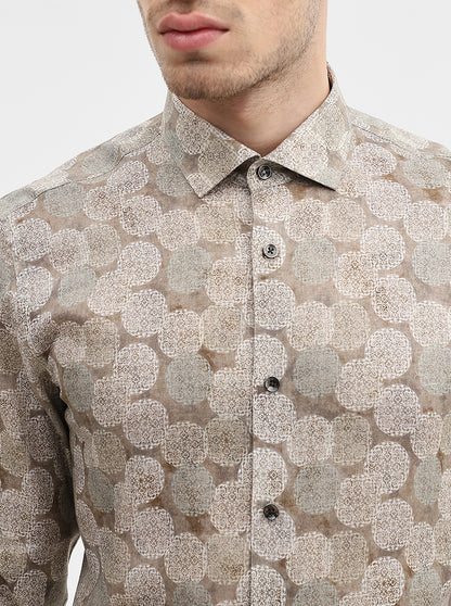 Brown Printed Slim Fit Party Wear Shirt | Wyre